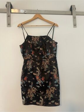 Black Floral Satin Spaghetti-Strap Dress